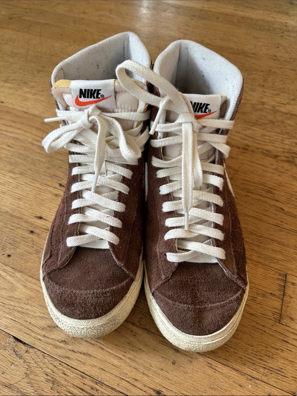Nike Women's Brown Suede High-Top Sneakers with Cream Accents